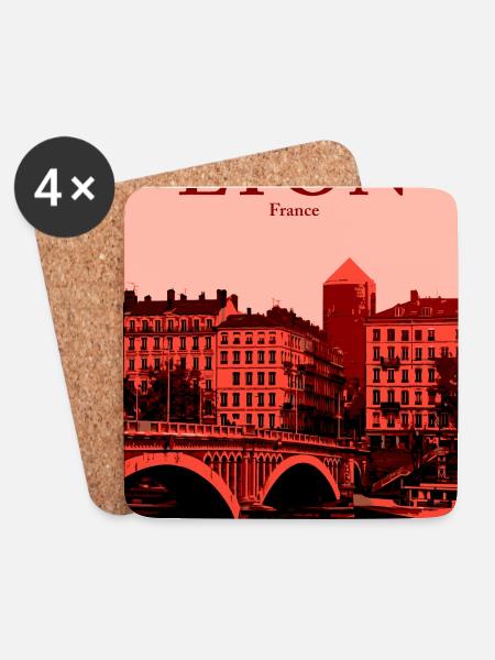 Lyon Skyline roter Overlay - Untersetzer (4er-Set) - Weiß
