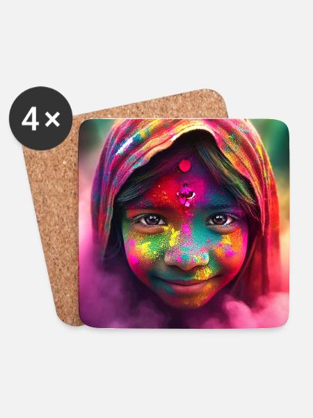 Holi-Feierlichkeiten in Indien - Untersetzer (4er-Set) - Weiß