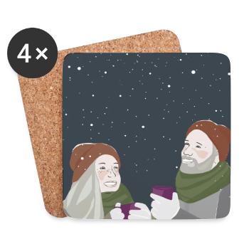 Freunde im Schnee - Untersetzer (4er-Set) - Weiß - Vorne
