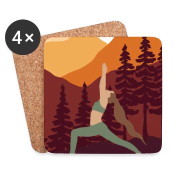 Lifestyle Yoga – Kriegerhaltung, Kraft - Untersetzer (4er-Set) - Weiß - Vorne