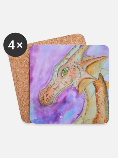 Drache handgezeichnet - Untersetzer (4er-Set) - Weiß