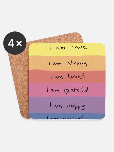Regenbogen Affirmationen Shirt - Untersetzer (4er-Set) - Weiß