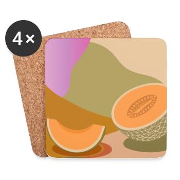 Melone in warmen Farben – modernes Frucht Motiv - Untersetzer (4er-Set) - Weiß - Vorne
