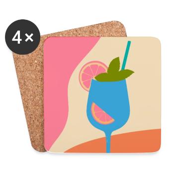 Bunter Cocktail mit Zitrone und Minze –Sommerdrink - Untersetzer (4er-Set) - Weiß - Vorne
