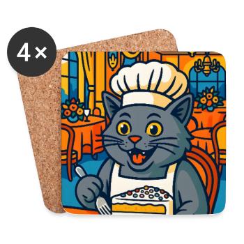 Kulinarische Katzenkoch-Illustration, Liebeskatzen kochen - Untersetzer (4er-Set) - Weiß - Vorne