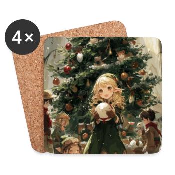Elfin Noel: Gemütlicher Heiligabend - Untersetzer (4er-Set) - Weiß - Vorne