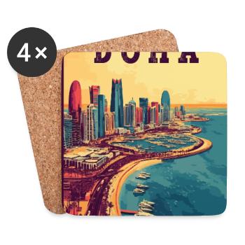 Entdecken Sie die Skyline der Wüstenstadt von Doha in Katar - Untersetzer (4er-Set) - Weiß - Vorne