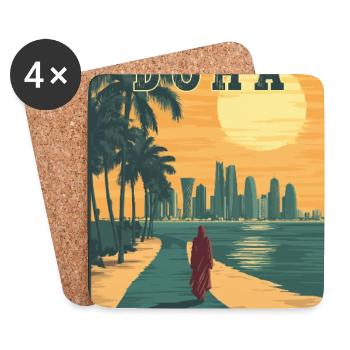 Entdecken Sie die Skyline der Wüstenstadt von Doha in Katar - Untersetzer (4er-Set) - Weiß - Vorne