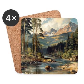 Berglandschaft Illustration Poster - Untersetzer (4er-Set) - Weiß - Vorne