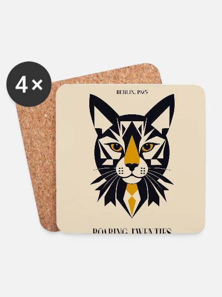 Art Deco Katze - Untersetzer (4er-Set) - Weiß
