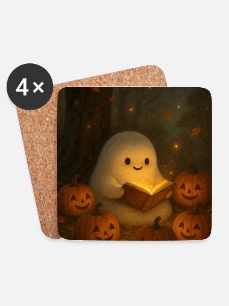Halloween Geist im Herbst - Untersetzer (4er-Set) - Weiß