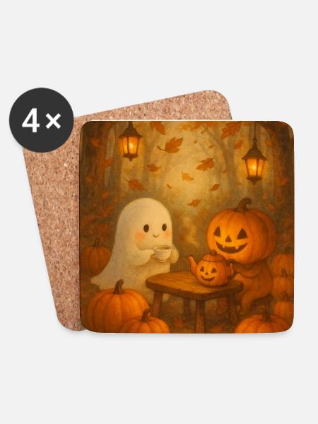 Picknick Halloween Geist süß - Untersetzer (4er-Set) - Weiß