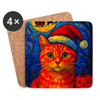 Santa Hat Black Cat Festive Christmas Starry Night - Untersetzer (4er-Set) - Weiß - Vorne