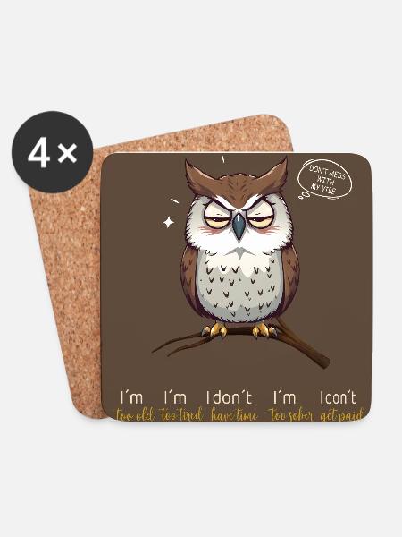 I Have 5 Moods – Lustige Eule mit Spruch - Untersetzer (4er-Set) - Weiß