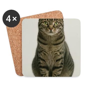 Sitzende getigerte Katzenporträt - Untersetzer (4er-Set) - Weiß - Vorne
