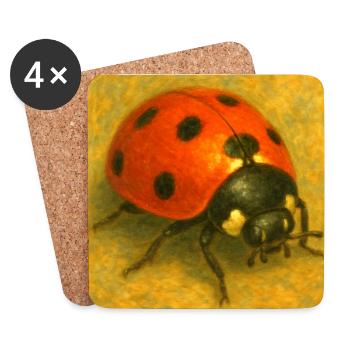 Red Ladybug Kunstdruck - Untersetzer (4er-Set) - Weiß - Vorne