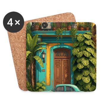 Tropischer Oldtimer im sonnenbeschienenen Innenhof - Untersetzer (4er-Set) - Weiß - Vorne