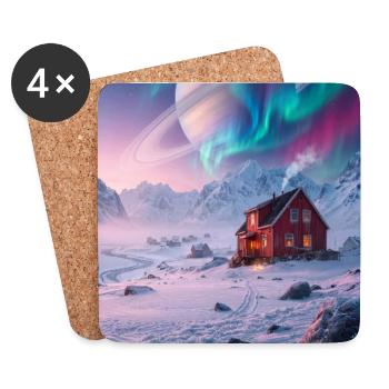 Aurora-Hütte unter dem Ringplaneten - Untersetzer (4er-Set) - Weiß - Vorne