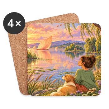 Frau und Hund am Traumsee - Untersetzer (4er-Set) - Weiß - Vorne