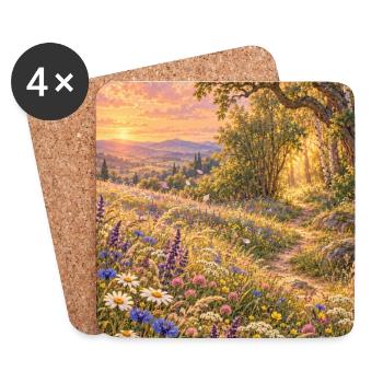 Wildblumenwiese am Waldrand - Untersetzer (4er-Set) - Weiß - Vorne