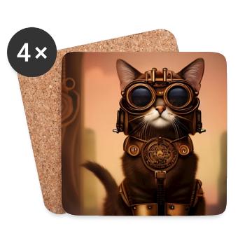 Katze Steampunk Style - Untersetzer (4er-Set) - Weiß - Vorne