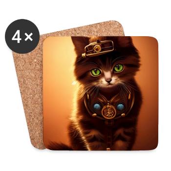 Katze Steampunk Style - Untersetzer (4er-Set) - Weiß - Vorne