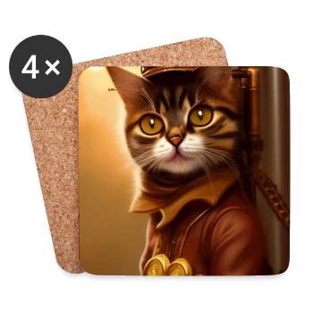 Katze Steampunk Style - Untersetzer (4er-Set) - Weiß - Vorne