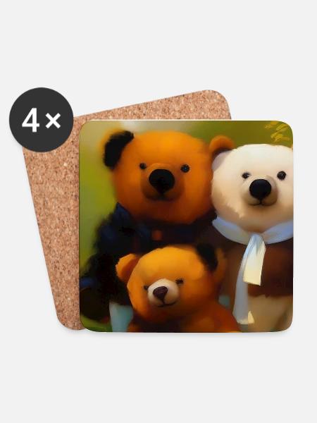 Teddybär - Untersetzer (4er-Set) - Weiß