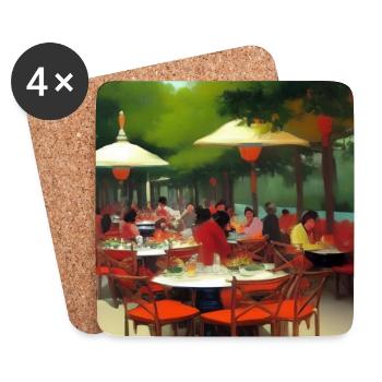 Asiatisches Cafe im Freien - Untersetzer (4er-Set) - Weiß - Vorne