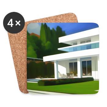 Weiße Villa mit Pool - Untersetzer (4er-Set) - Weiß - Vorne