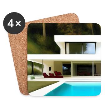 Weiße Villa mit Pool - Untersetzer (4er-Set) - Weiß - Vorne