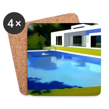 Weiße Villa mit Pool - Untersetzer (4er-Set) - Weiß - Vorne
