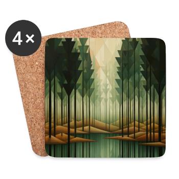 Waldlandschaft im geometrischen Stil - Untersetzer (4er-Set) - Weiß - Vorne
