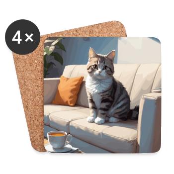 Katze auf Sofa - Untersetzer (4er-Set) - Weiß - Vorne