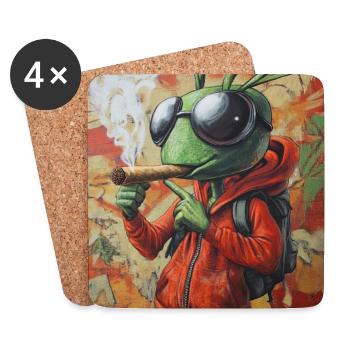 Graffiti-Bug im Hoodie - Untersetzer (4er-Set) - Weiß - Vorne