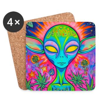 Psychedelischer Alien Neon Garten - Untersetzer (4er-Set) - Weiß - Vorne