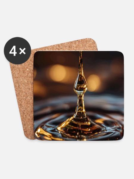 Goldener Wassertropfen-Spritzer - Untersetzer (4er-Set) - Weiß