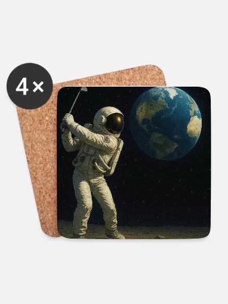 Astronaut Golf auf Mondwelt - Untersetzer (4er-Set) - Weiß