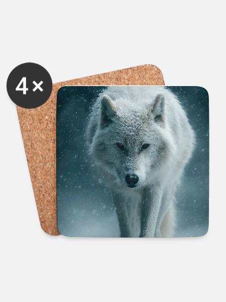 Arktischer Wolf im Schneefall - Untersetzer (4er-Set) - Weiß