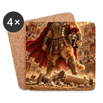 Griffiator: Gladiatorkatze - Untersetzer (4er-Set) - Weiß - Vorne