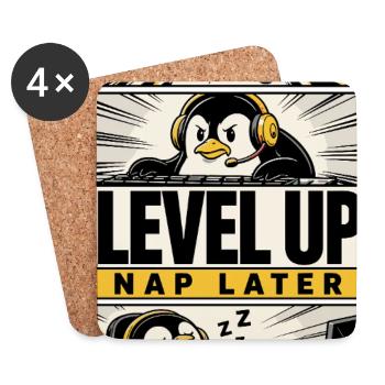 Level Up – Nap Later Gaming-Pinguin - Untersetzer (4er-Set) - Weiß - Vorne