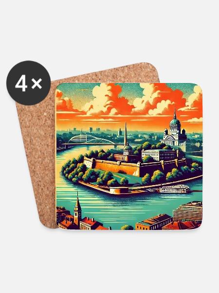 Belgrad Serbien Retro Design - Untersetzer (4er-Set) - Weiß