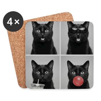 Katzen schwarze Katze - Untersetzer (4er-Set) - Weiß - Vorne