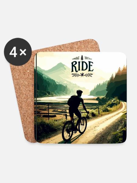 Ride - Gravel, Fahrrad, Rennrad, MTB-Bike - Untersetzer (4er-Set) - Weiß