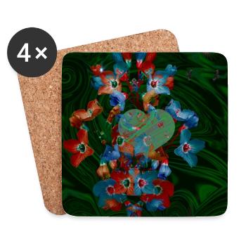 Märchenhaftes Design mit Herz und Blüten  - Untersetzer (4er-Set) - Weiß - Vorne