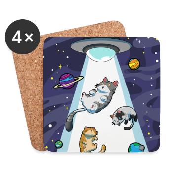 Katze UFO Entführung - Untersetzer (4er-Set) - Weiß - Vorne