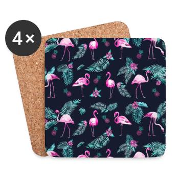 TROPICAL FLAMINGOS UND PLAMEN AUF DUNKELBLAU - Untersetzer (4er-Set) - Weiß - Vorne