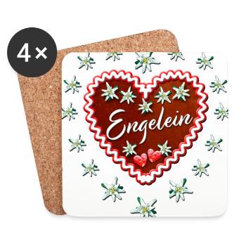 50 Lebkuchenherz Engelein Edelweiss Herzchen - Untersetzer (4er-Set) - Weiß - Vorne