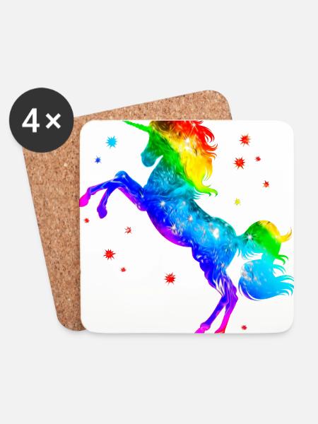 Einhorn Regenbogen Sterne, unicorn rainbow stars - Untersetzer (4er-Set) - Weiß