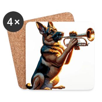 German Shepherd playing Trumpet - Coasters (set of 4) - white - Front